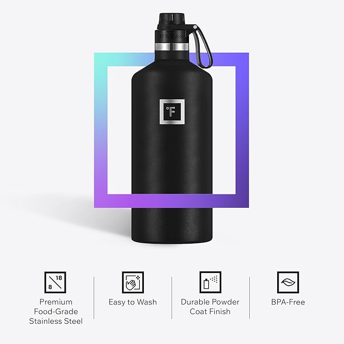 IRON °FLASK Camping & Hiking Hydration Flask with Spout, BPA-Free Insulated Stainless Steel Sports Water Bottle - 64 oz Blue Waves