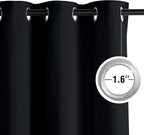 NICETOWN 95 Inch Blackout Curtains, Grommet 2 Panels Thermal Insulated Black - Image 3