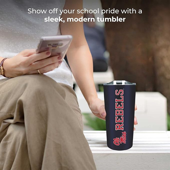 Campus Colors NCAA Stainless Steel Tumbler perfect for Gameday - 18 oz - Double Walled - Keeps Drinks Perfectly Insulated (Ole Miss Rebels - Navy)