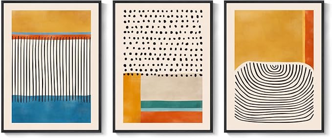 Framed Abstract Mid Century Modern Wall Art Bedroom, 3 Piece Colorful Bright - Image 9
