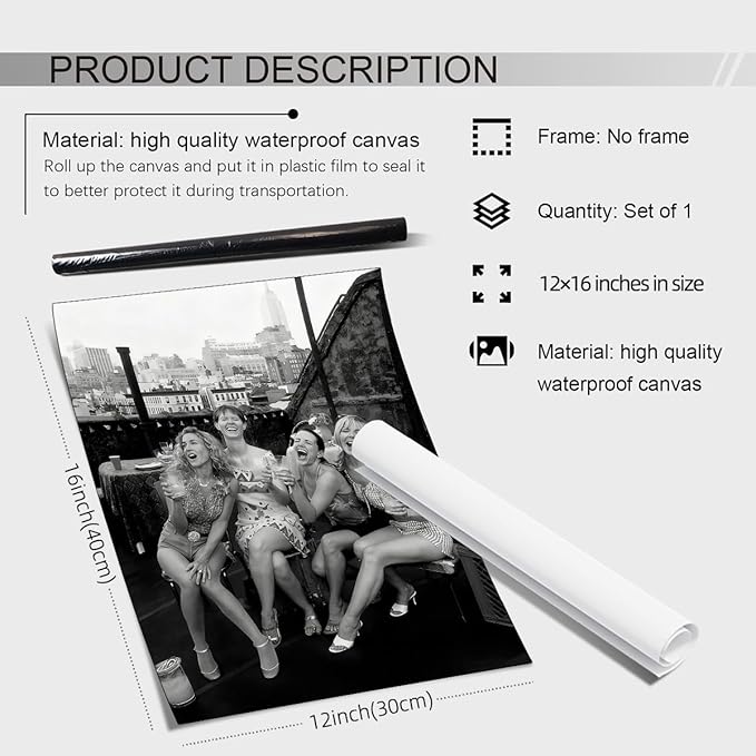 Retro Black And White Woman Canvas Wall Art Fashion Rooftop Party Posters - Image 2