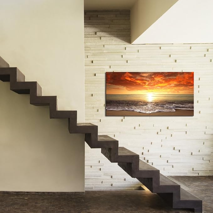 Baisuart-S0150 Canvas Prints Wall Art Sunset Ocean Beach Pictures Photo - Image 5