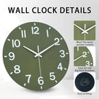 HZDHCLH Wall Clock 8 Inch Silent Non Ticking Wood Battery Operated Green Wooden - Image 2