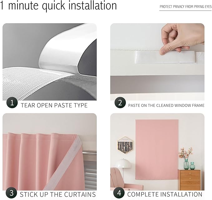 Portable Light Blocking Curtains Self-Stick Design, Removable Adhesive Window - Image 4