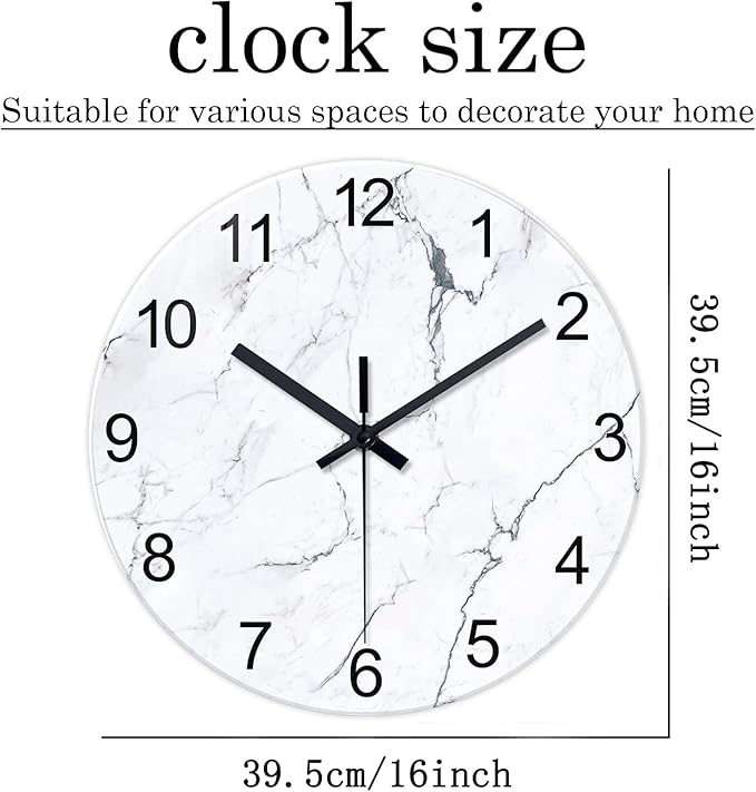 Big White Marble Glass Wall Clocks Battery Operated 16 Inch Abstract Modern - Image 3