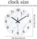 Big White Marble Glass Wall Clocks Battery Operated 16 Inch Abstract Modern - Image 3
