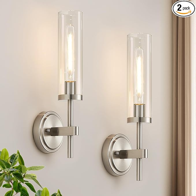 MOKATNG Wall Sconces Set of Two, Brushed Nickel Bathroom Sconces by Bathroomlightfixtures