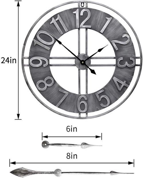 24 inch Large Wall Clock Decorative Metal Retro Oversized Clocks Decor - Image 2