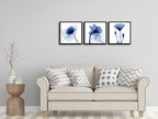 Wieco Art Framed Blue Abstract Flowers 3 Panels Canvas Prints Wall Art Modern - Image 3
