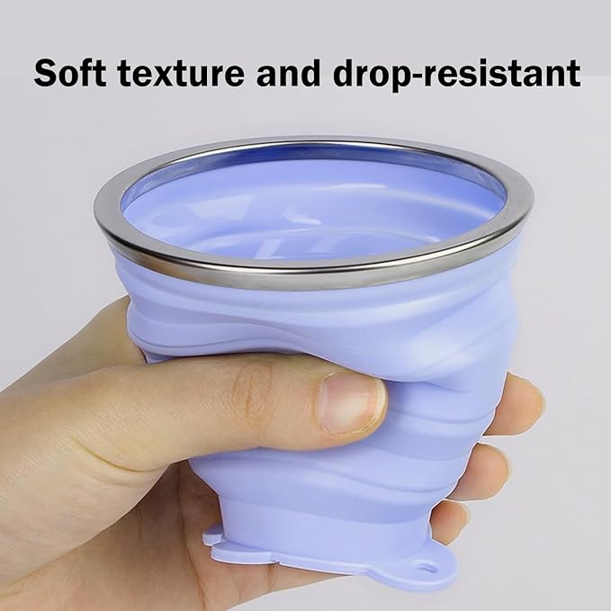 Silicone Collapsible Cup,Collapsible Cups for Camping,Folding Cup with Lids,Collapsible Coffee Cup,Reusable Drinking Mugs Cup (Blue)
