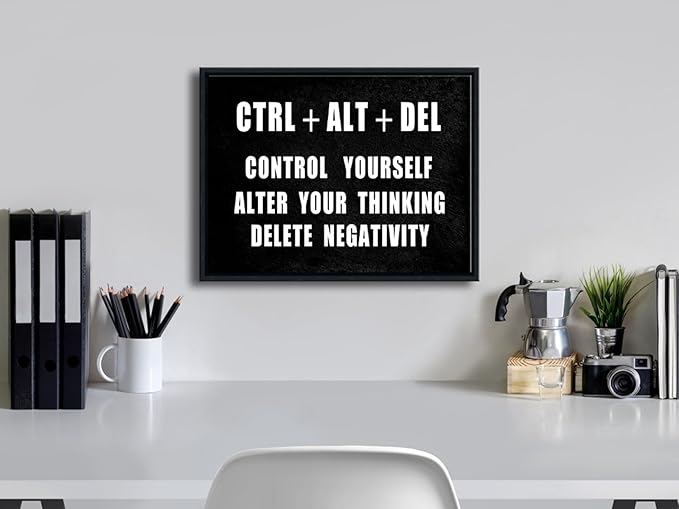 Pyradecor Black Framed Canvas Wall Art Motivational CTRL+ALT+DEL Classroom - Image 3