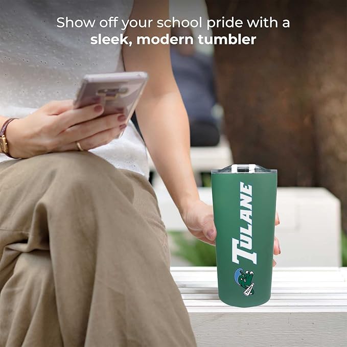 Campus Colors NCAA Stainless Steel Tumbler perfect for Gameday - 18 oz - Double Walled - Keeps Drinks Perfectly Insulated (Tulane Green Wave - Green)