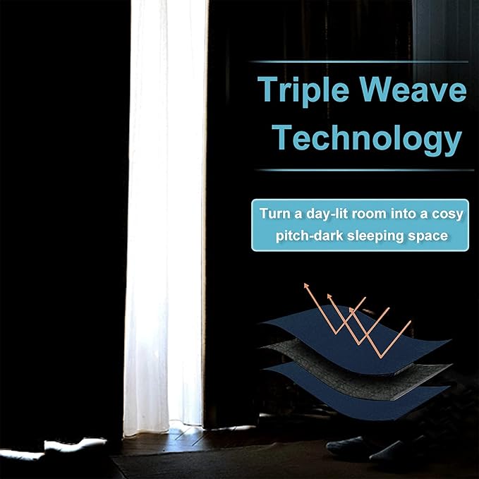 RYB HOME Room Divider Curtains, Triple Weave Heavy Duty Blackout Drapes - Image 4