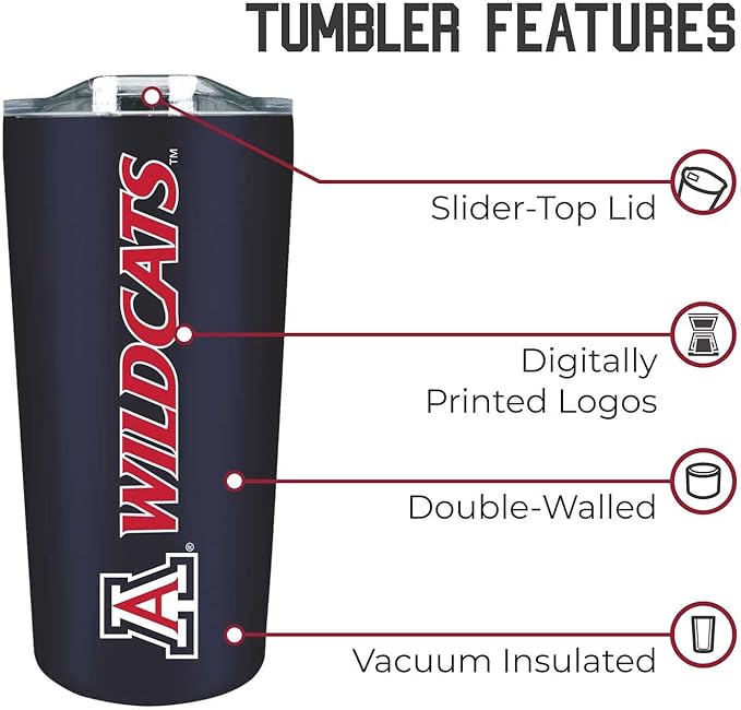 Campus Colors NCAA Stainless Steel Tumbler perfect for Gameday - 18 oz - Double Walled - Keeps Drinks Perfectly Insulated (Arizona Wildcats - Navy)