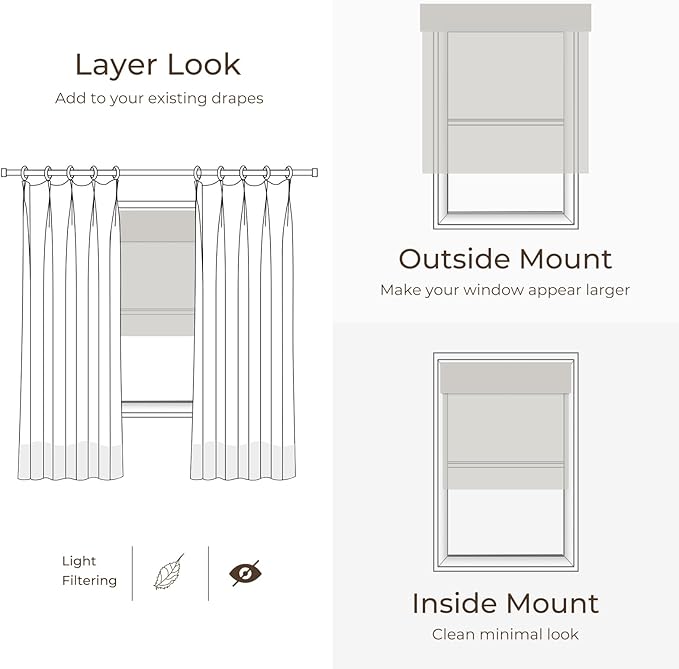 TWOPAGES Natural Woven No Drill Roman Shades, Custom Cordless Blackout Bamboo - Image 5