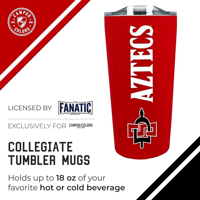 Campus Colors NCAA Stainless Steel Tumbler perfect for Gameday - 18 oz - Double Walled - Keeps Drinks Perfectly Insulated (San Diego State Aztecs - Red)