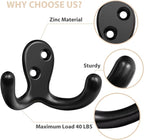 Homanu 34 Pack Coat Hooks, Heavy Duty Double Prong Coat Hooks Wall Mounted - Image 4