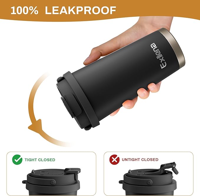 16oz Tumbler with 3 in 1 Lid - Travel Coffee Tumbler - 100% Leakproof and Spill Proof for Hot and Cold Drink - Coffee Mug for Travel, Office, School...(Black)