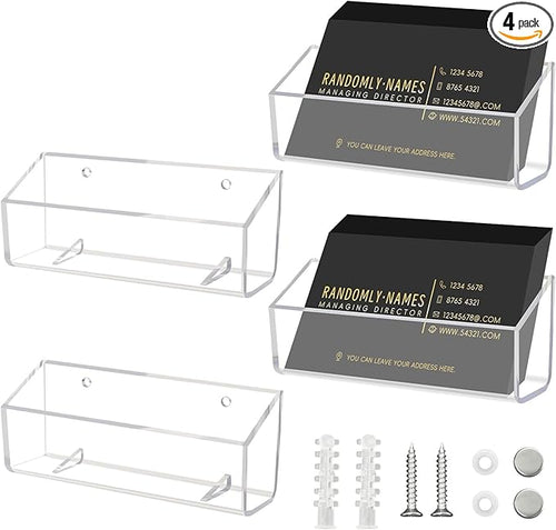 4 Pack Acrylic Business Card Holder, Wall Mount Name Card Holder, Office by Bershaker