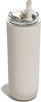 16 oz Insulated Coffee Tumblers, Travel Coffee Tumblers with Straw, Double-Wall Stainless Steel Tumbler, Leak Proof Tumbler, Reusable Cups with Lids for lced and Hot Drinks (Cream)