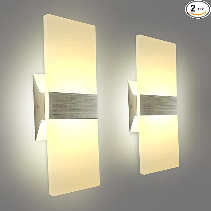 KICAAO Modern Wall Sconces Set of Two, Led Wall Light 10w, 2700k Warm Light Up by KICAAO