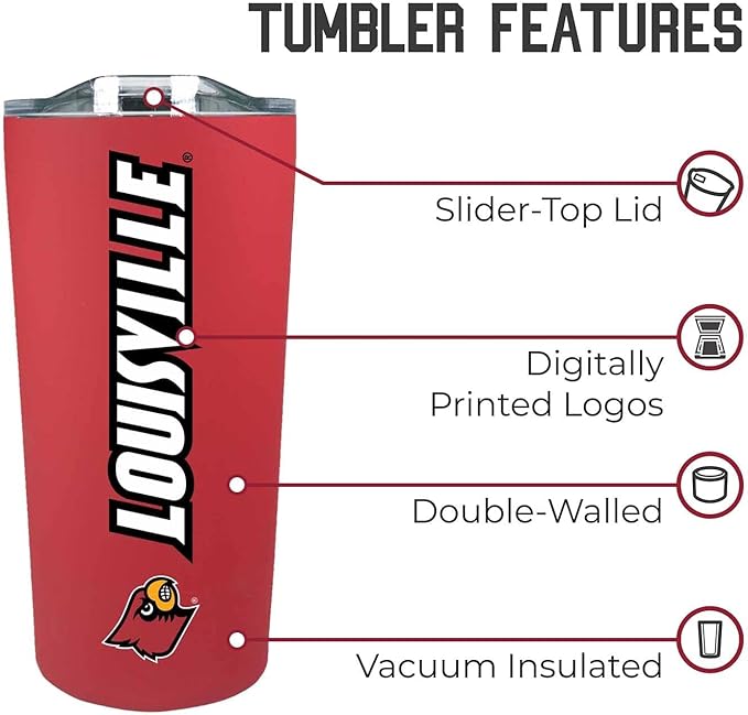 Campus Colors NCAA Stainless Steel Tumbler perfect for Gameday - 18 oz - Double Walled - Keeps Drinks Perfectly Insulated (Louisville Cardinals - Red)
