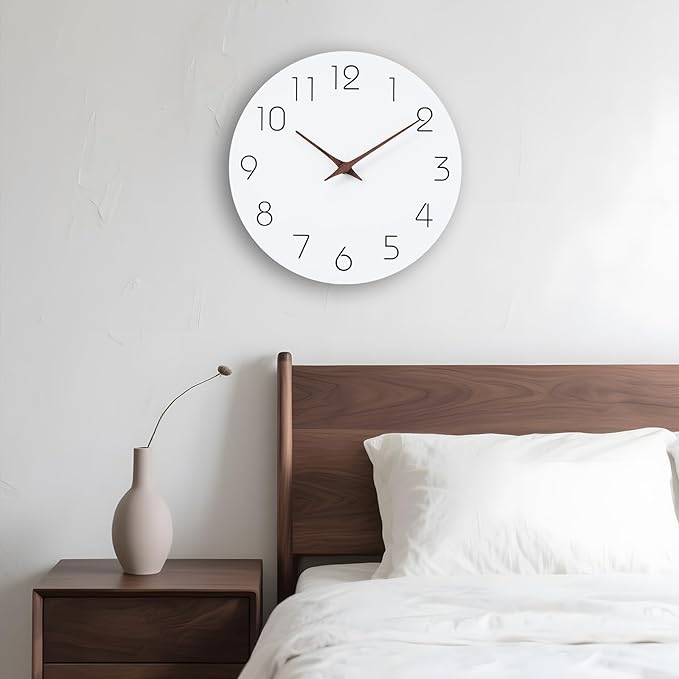 Mosewa Wall Clock 12 Inch Silent Non Ticking Battery Operated Wooden White - Image 8
