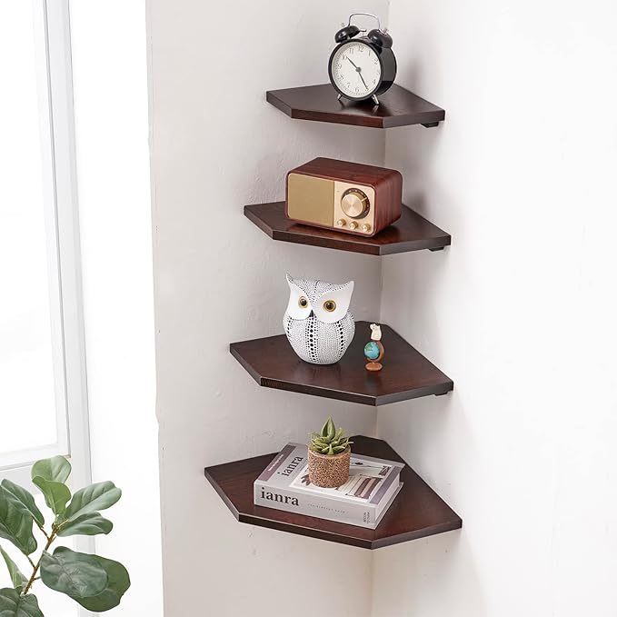 Corner Wall Shelf, Solid Oak Wood White Floating Corner Shelf Organizer - Image 2