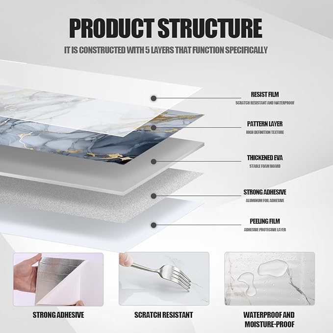 22pcs Marble Peel and Stick Waterproof Wall Panels, Heat-Resistant Backsplash - Image 5