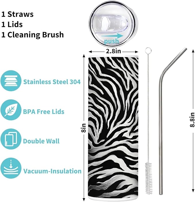 Zebra Pattern Marble 20 oz Tumbler with Lid and Straw Travel Coffee Mug Spill Proof Stainless Steel Double Wall Vacuum Insulated Cup