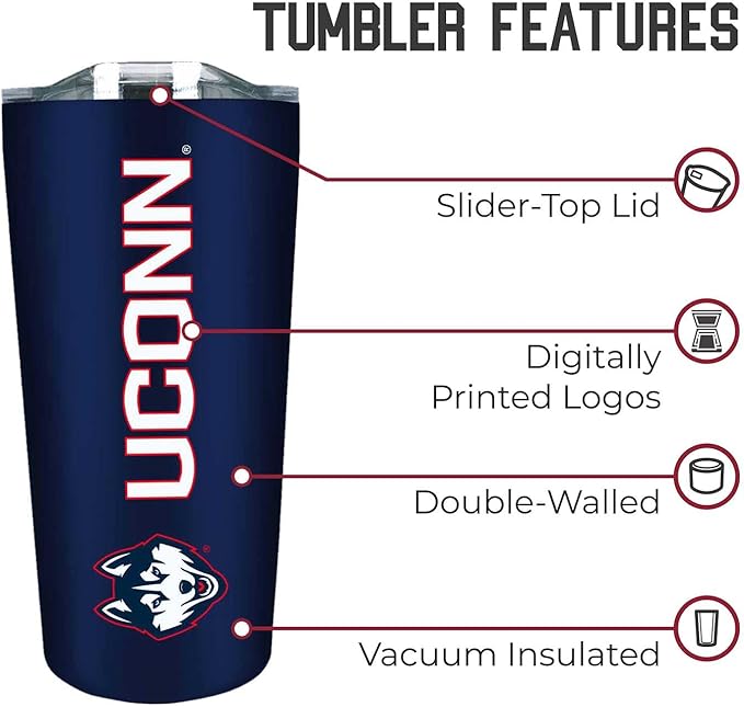 Campus Colors NCAA Stainless Steel Tumbler perfect for Gameday - 18 oz - Double Walled - Keeps Drinks Perfectly Insulated (UCONN Huskies - Navy)