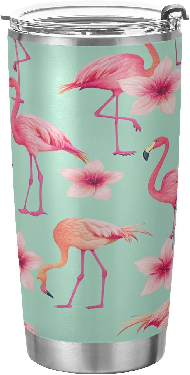 xigua 20oz Tumbler with Lid and Straw, Stainless Steel Vacuum Insulated Water Coffee Tumbler Cup, Beautiful Pink Flamingo Travel Mug Thermal Cup for Hot and Cold Drinks