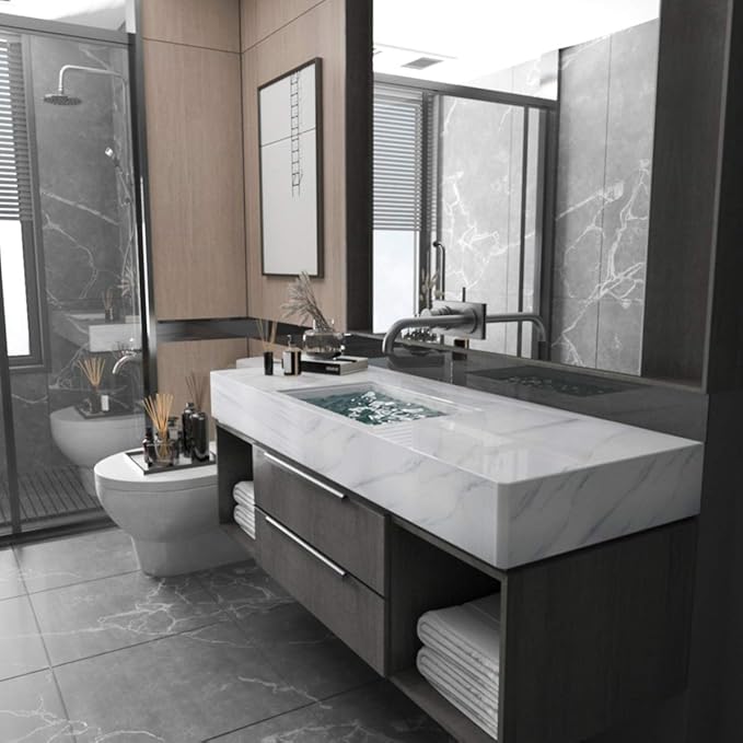 BAYYA White Marble Wallpaper Peel Stick Countertop Contact Paper White Granite - Image 3