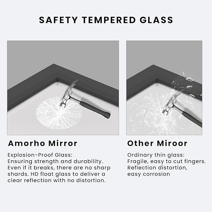 Amorho Bathroom Mirror Black, 60 X30 Inch Thick Metal Framed Wall Mirrors - Image 4