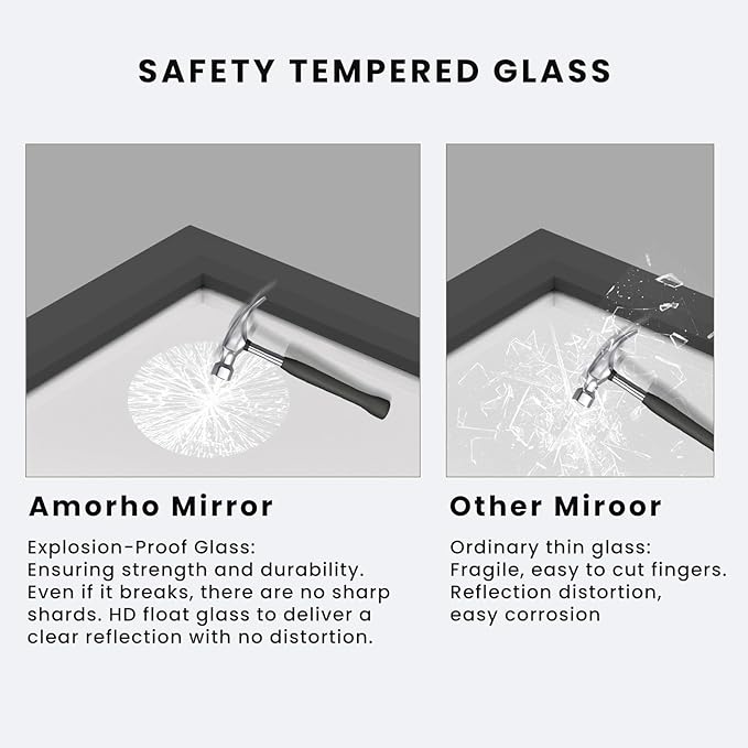 Amorho Bathroom Mirror Black, 72X32 Inch Thick Metal Framed Wall Mirrors - Image 4