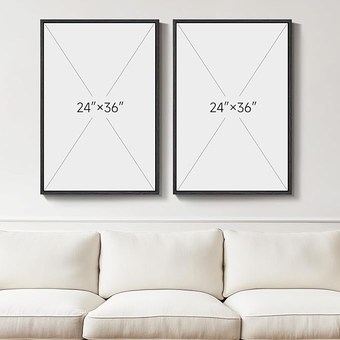 Large Framed Neutral Abstract Minimalist Wall Art Set of 2, Modern Canvas - Image 3