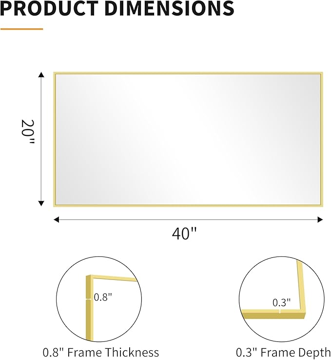 KOCUUY Gold Bathroom Mirror, HD Tempered Glass, Anti-Rust Frame, Modern Design - Image 8