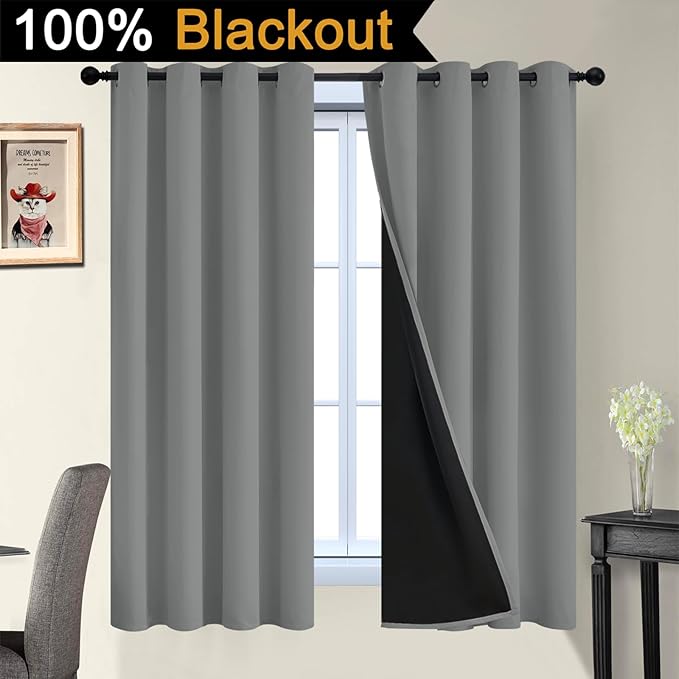 Yakamok Dove Grey 100% Blackout Curtains, Thermal Insulated Total Blackout - Image 2
