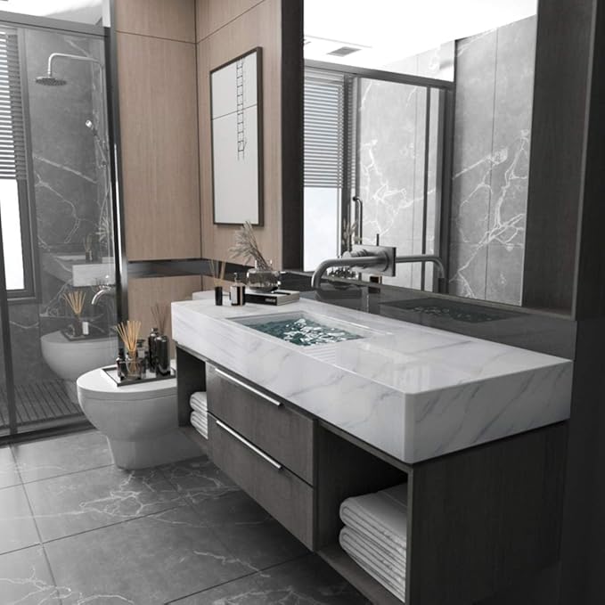 Large White Marble Granite Wallpaper Peel Stick Thicken 24x591inch Waterproof - Image 3