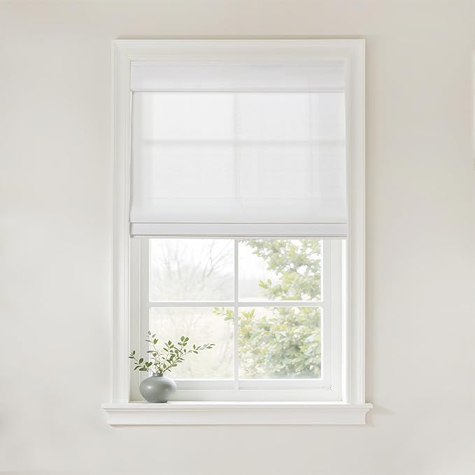 TWOPAGES Natural Woven No Drill Roman Shades, Custom Cordless Light Filtering by TWOPAGES