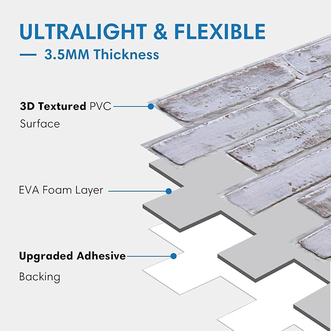 COMSTICKC 3D Whitewash Brick Wall Panel Peel and Stick, DIY UrltraLight PVC - Image 4