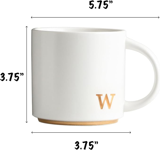 COLLECTIVE HOME - Monogram Ceramic Mugs, 15 oz Golden Initial Coffee Cups, Elegant Alphabet Tea Mugs, Elegant Personalized Mug with Gift Box, Luxurious Cups for Office and Home (w)