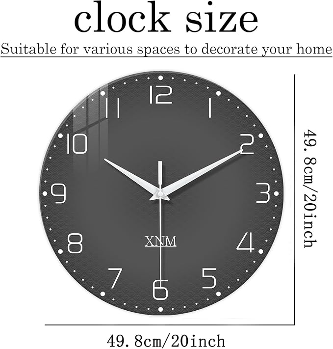 XNM Large Decorative Clocks Battery Operated 20 Inch Dark Grey Wall Clock - Image 3