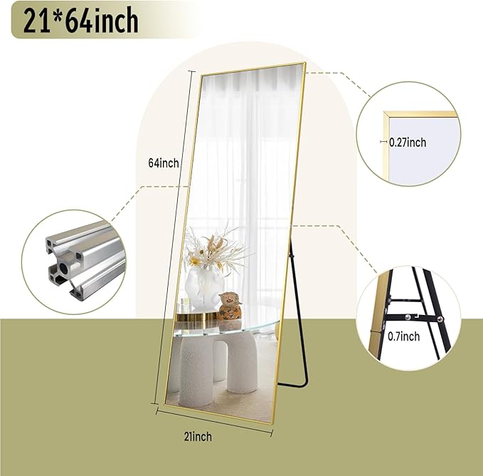BEAUTYPEAK Full Length Mirror 64"x21", Standing Rectangle Floor or Wall-Mounted - Image 4