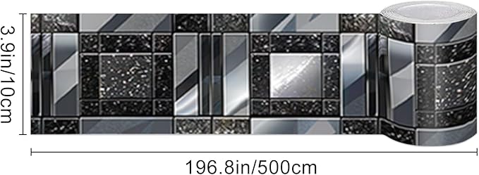 IVN Wallpaper Border Peel and Stick Wall Black and Silver Mosaic Decorative - Image 3