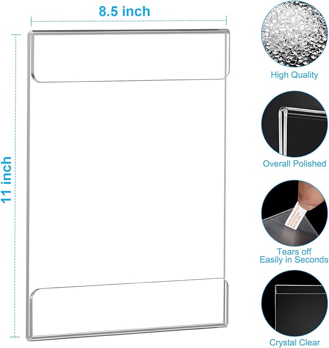 EHWINE 18 Pack 8.5 x 11 Wall Mount Acrylic Sign Holder, Wall Signs Photo Menu - Image 3