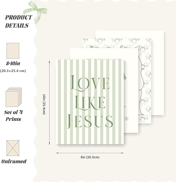 LARTSFRO Coquette Sage Green Bow Jesus Wall Art Decor Posters, Inspirational - Image 2