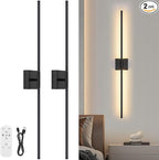 Wall Sconces Set of Two with Remote Control, 39.4 in Dimmable Black Battery by JZEKVN