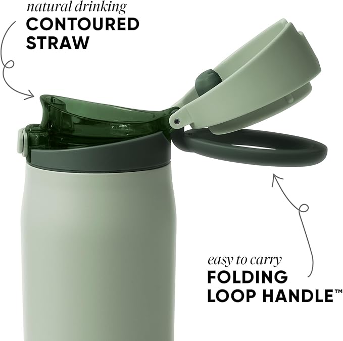 Simple Modern Mesa Loop Water Bottle with Covered Straw and Handle | 24oz Cup Holder Friendly Insulated Stainless Steel Bottles for Travel, Sports and School | Eucalyptus Mix