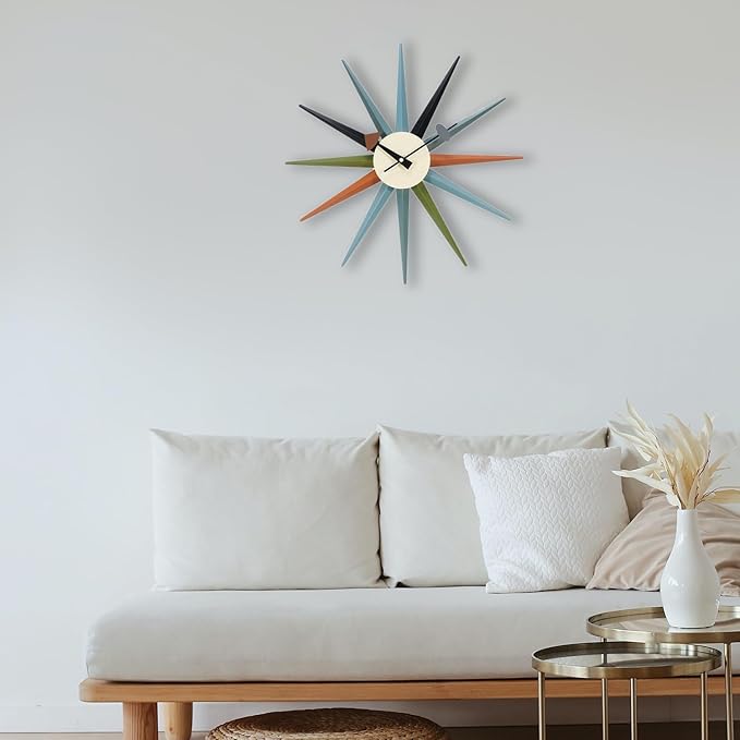 Mid Century Modern Wall Clock Large Silent Non Ticking 18 inch Solid Wood Retro - Image 2